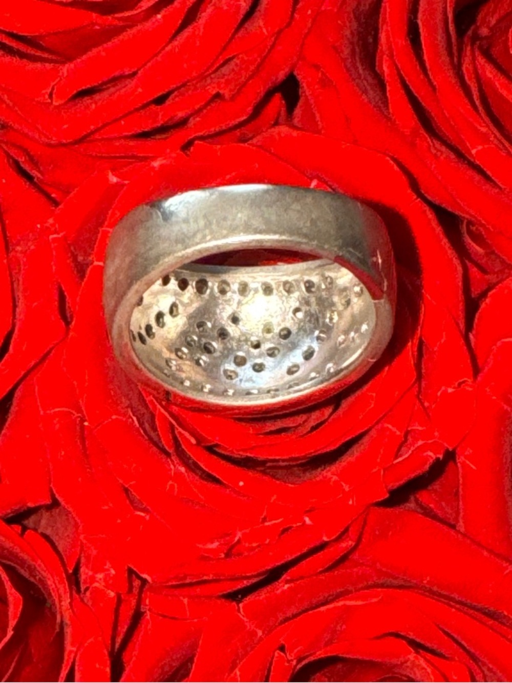 Sterling Silver 925 Black & White diamond Statement Ring Wide Band Cocktail Ring - Picture 7 of 11